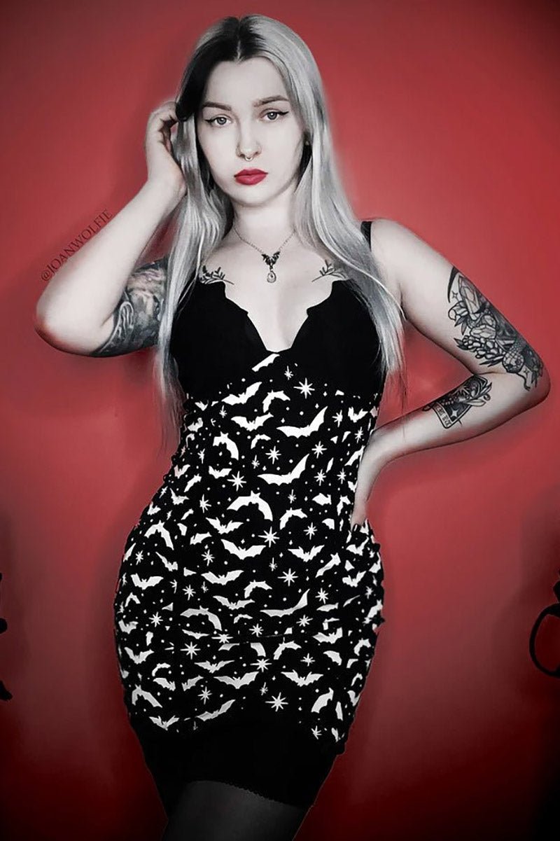 Gothic Bats and Stars Bat Cup Dress - dresses - VampireFreaks - Too Fast