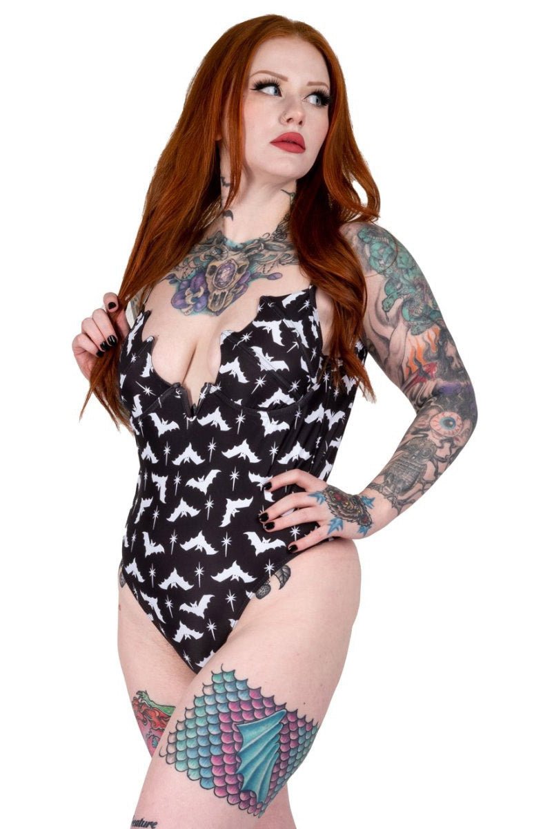 Gothic Bats Bat Shaped One Piece Swimsuit - womens swimwear - VampireFreaks - Too Fast