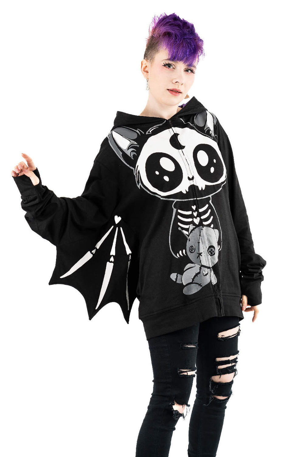 womens emo hoodie with batwing cape