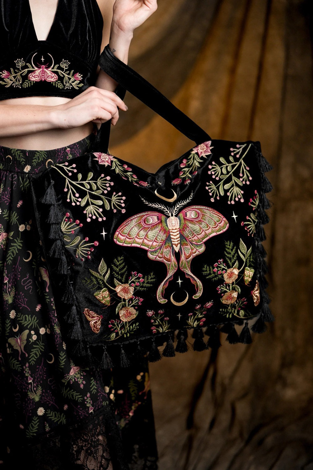 boho dark velvet witchy bag purse