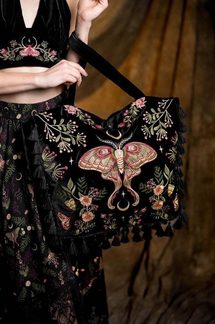 boho dark velvet witchy bag purse