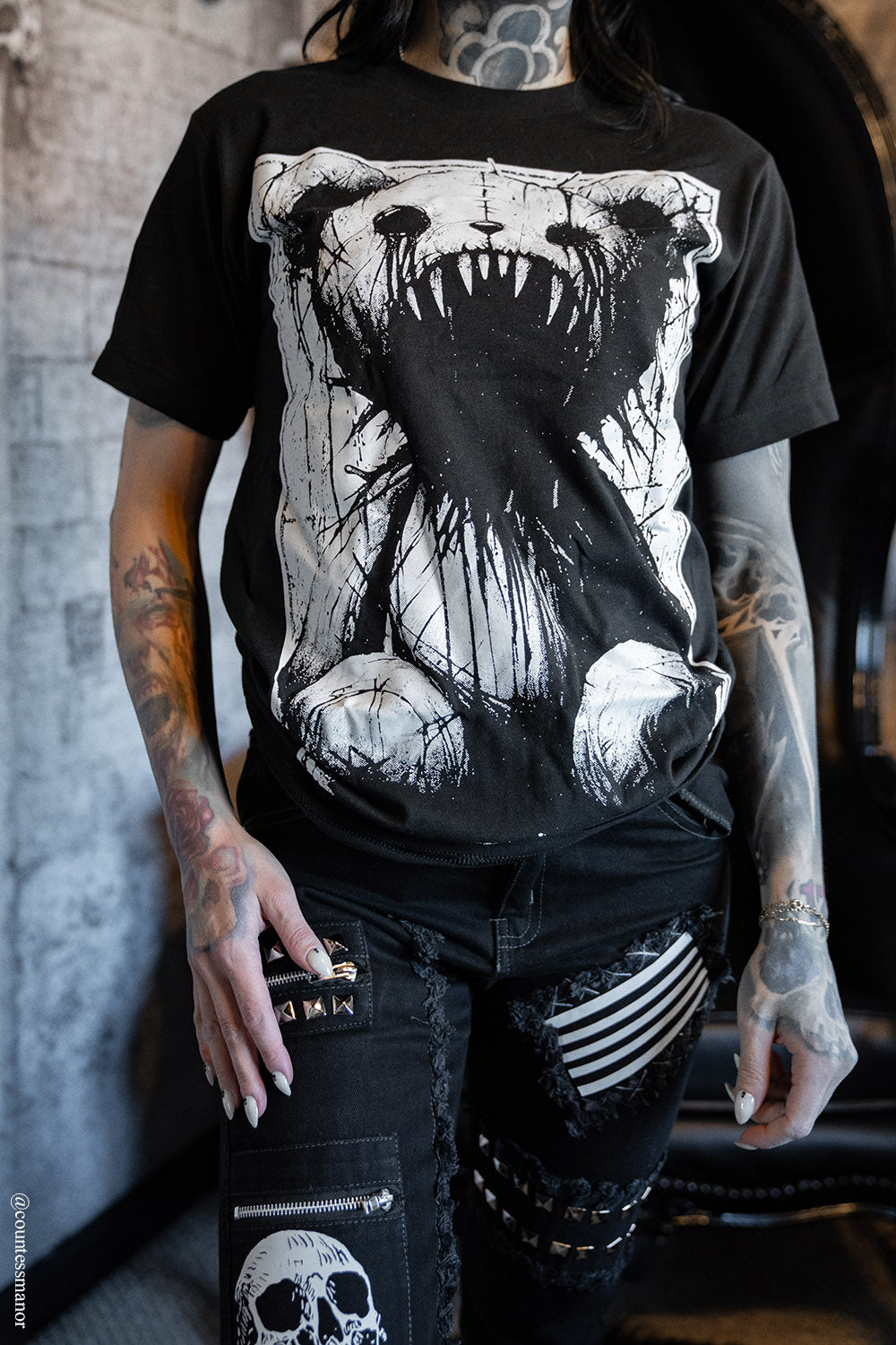 black Cotton grunge goth teddy bear shirt