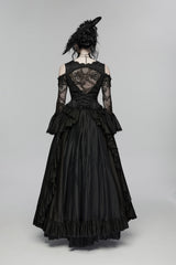 black lace-up womens romantic goth floral applique embroidered underbust corset  by punk rave