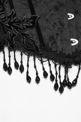 womens romantic goth floral applique embroidered underbust corset with beaded tassels by punk rave