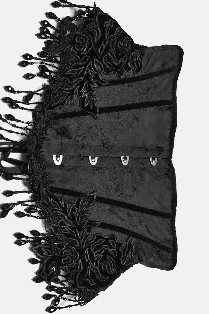 high waisted adjustable womens romantic goth floral applique embroidered underbust corset  by punk rave