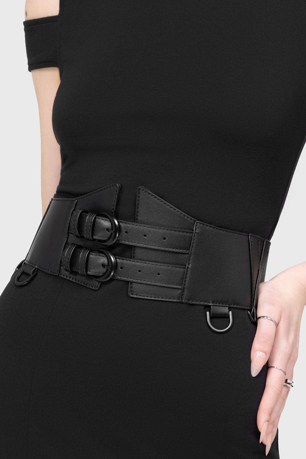 all black buckled corset waist belt