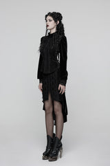 vintage goth black velvet leg slit skirt