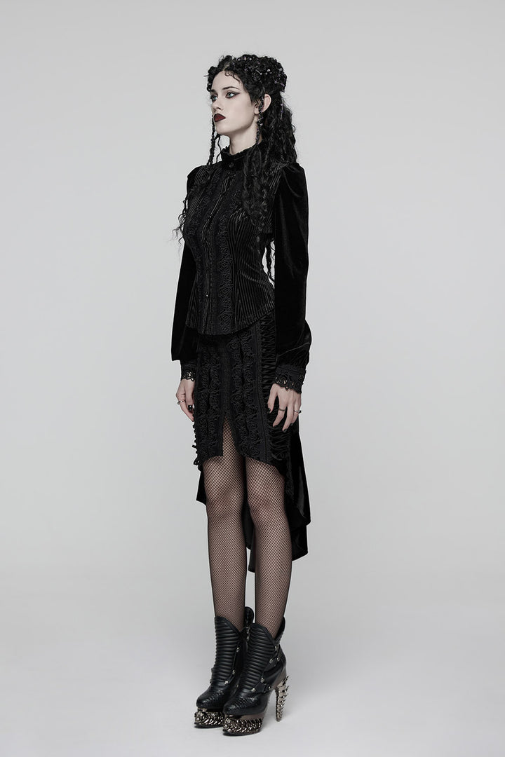 vintage goth black velvet leg slit skirt