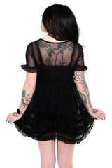 gothic black mesh ruffle short mini dress