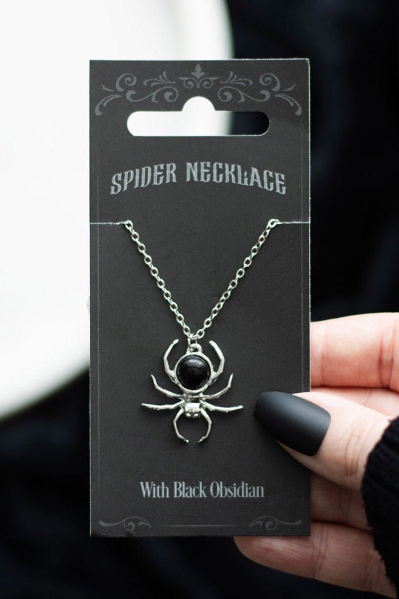 Gothic Black Obsidian Spider Pendant Necklace - jewelry - VampireFreaks - Something Different