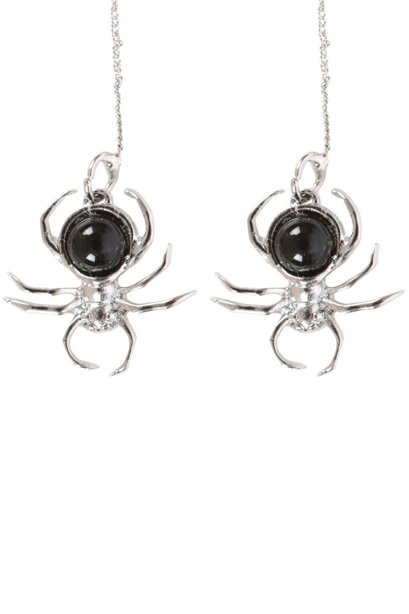 Gothic Black Obsidian Spider Threader Earrings