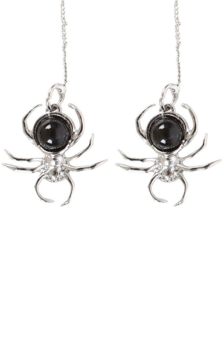 Gothic Black Obsidian Spider Threader Earrings - jewelry - VampireFreaks - Something Different