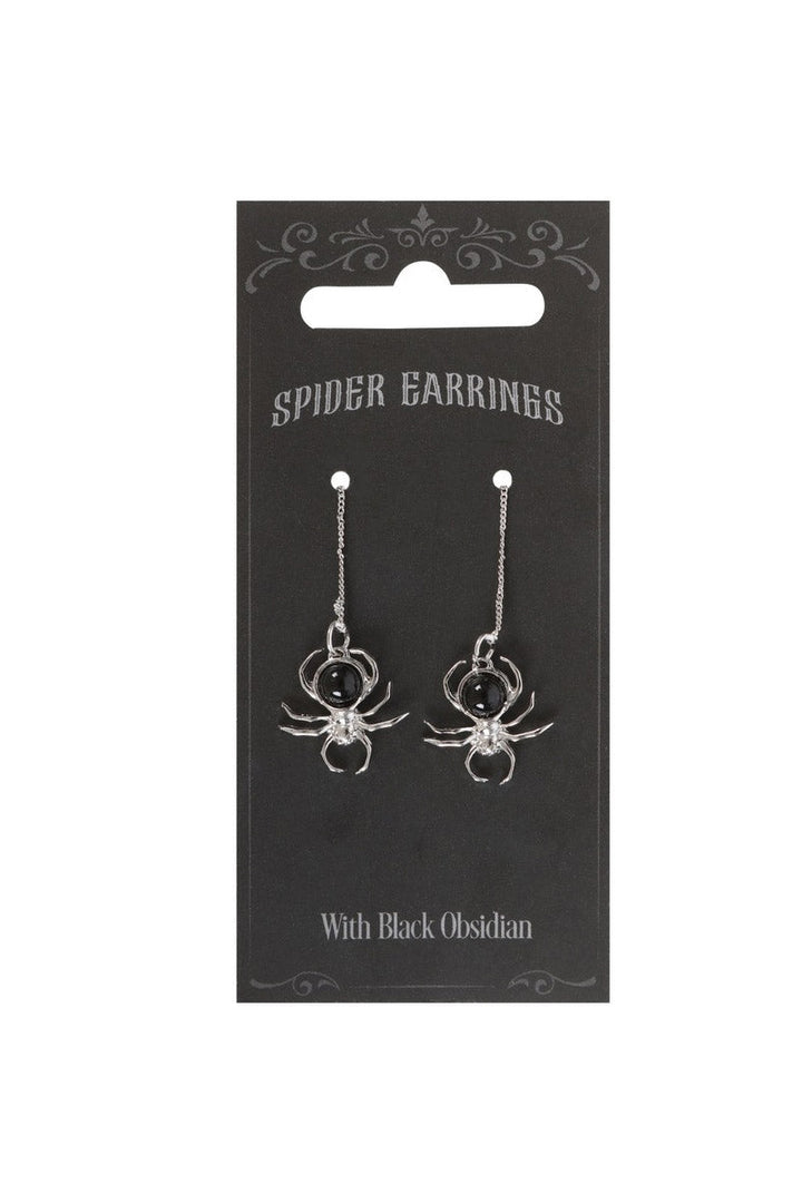 Gothic Black Obsidian Spider Threader Earrings - jewelry - VampireFreaks - Something Different