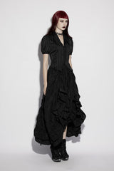 gothic womens striped satin puff sleeve blouse