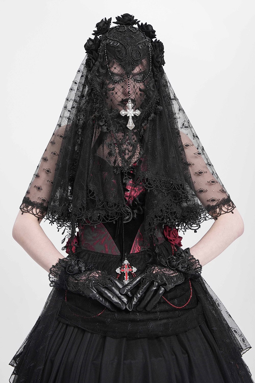 black gothic wedding veil with roses