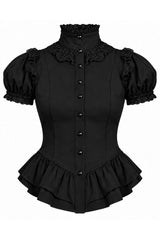 high neck collar victorian goth vintage-inspired black chiffon romantic blouse