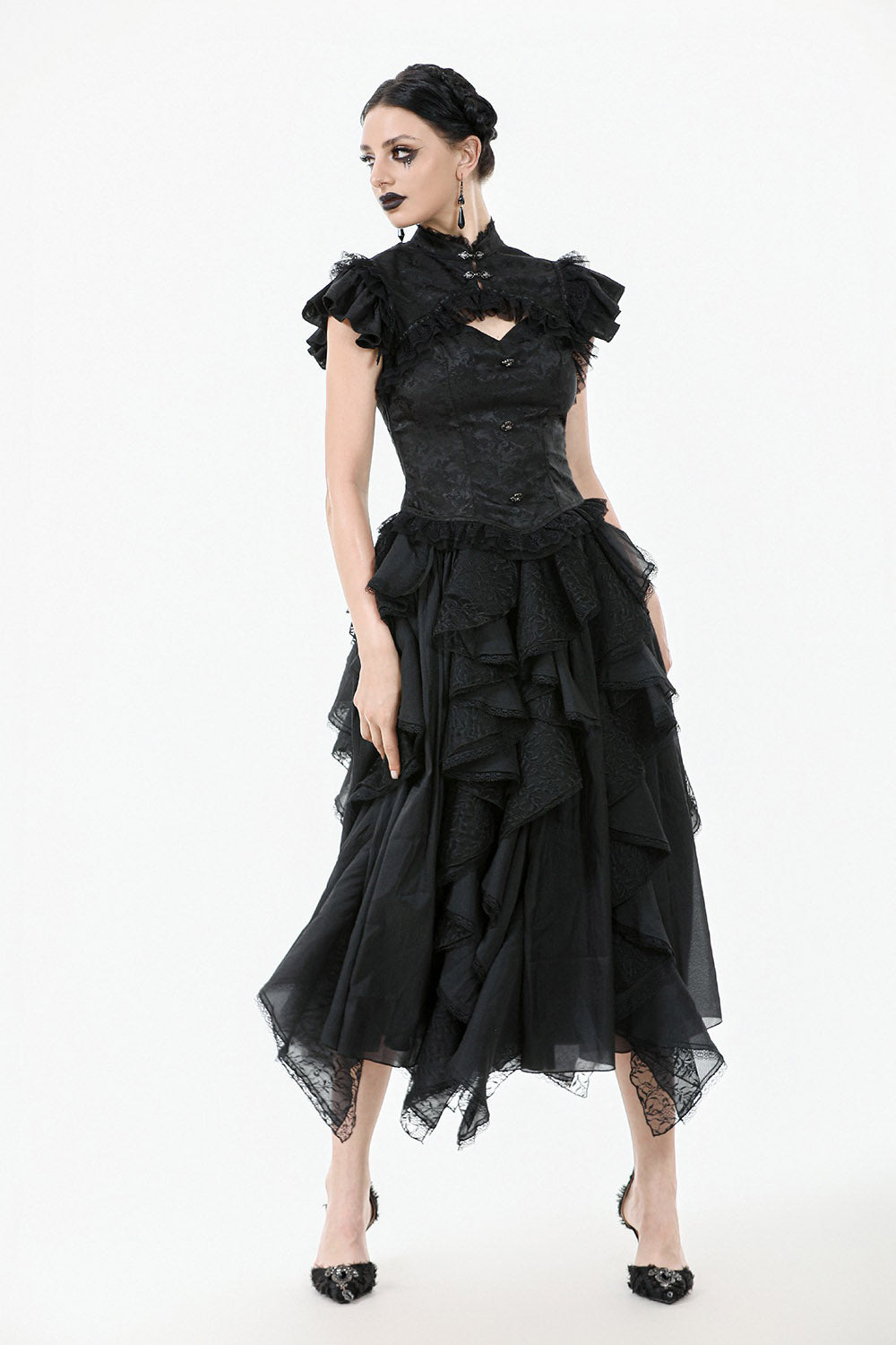victorian romantic lace ruffle high collar top