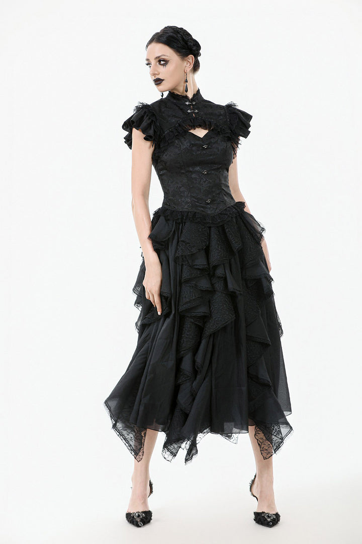 victorian romantic lace ruffle high collar top