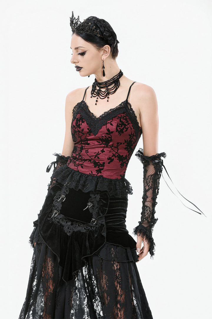 red lace ruffled top
