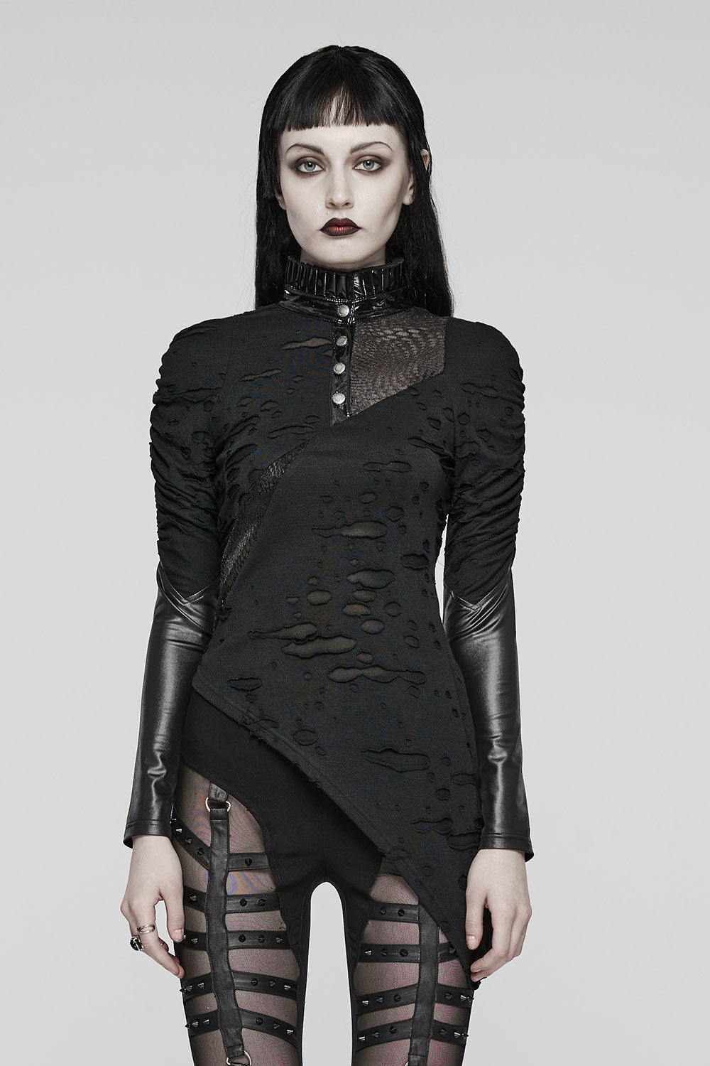 womens ruffled high collar gothic top