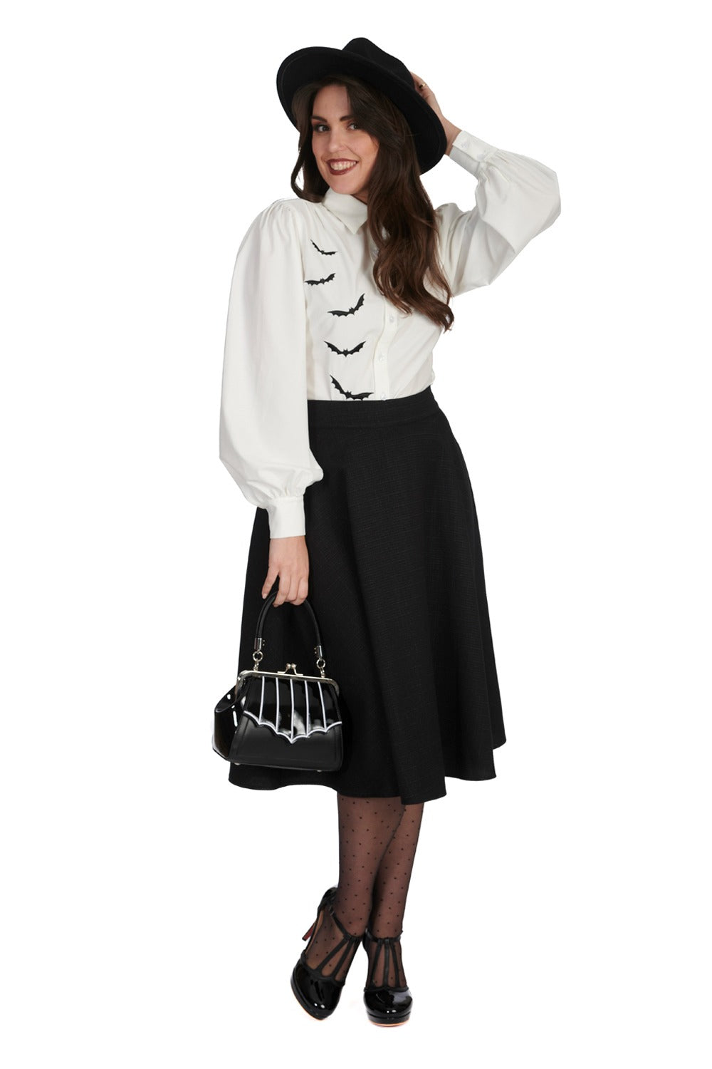 vampire goth embroidered bat buttoned top