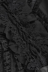 laced up lace embroidered gothic mesh long sleeve flared top by devil fashion