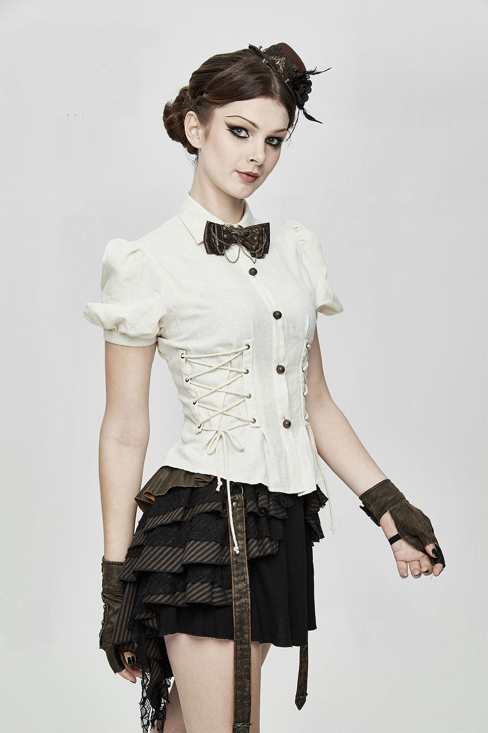 laced up button-up vintage goth inspired top 