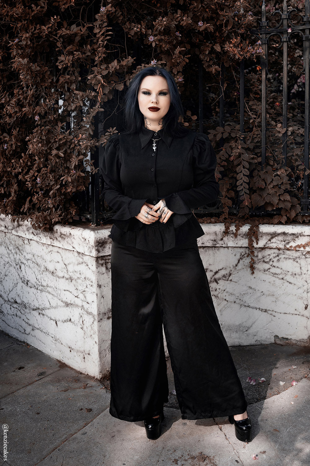 button-up long sleeve puff shoulder gothic blouse