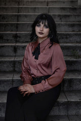 mauve satin button up shirt