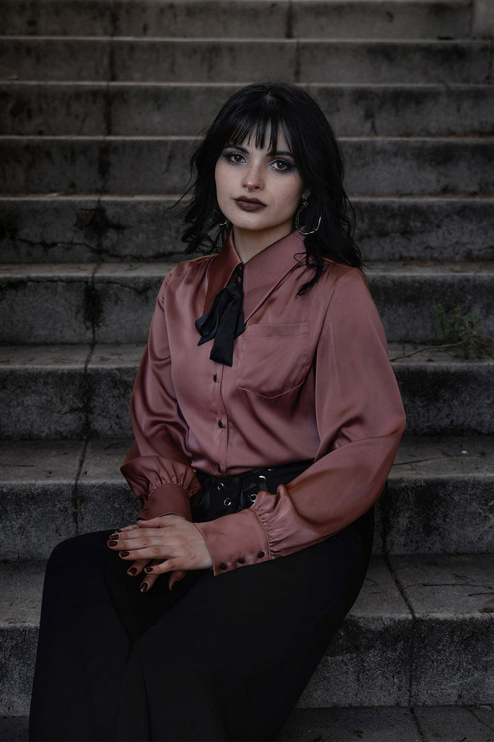 mauve satin button up shirt