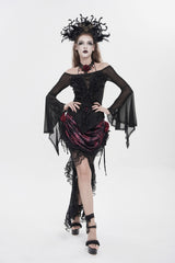 enchanting magical witchy gothic mesh long sleeve flared top by devil fashion