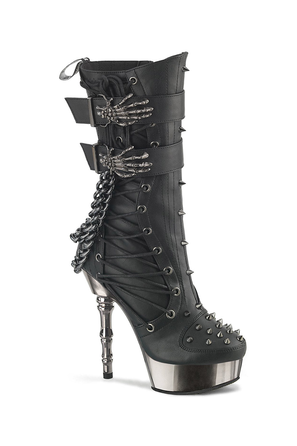 womens demonia high heeled skeleton had buckle boots