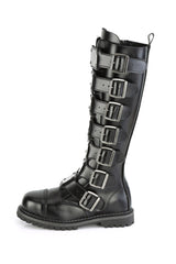 front plated unisex genuine leather gothic buckled knee high boots