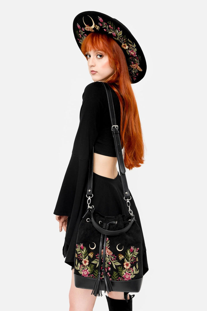 gothic floral wide brim hat made of wool