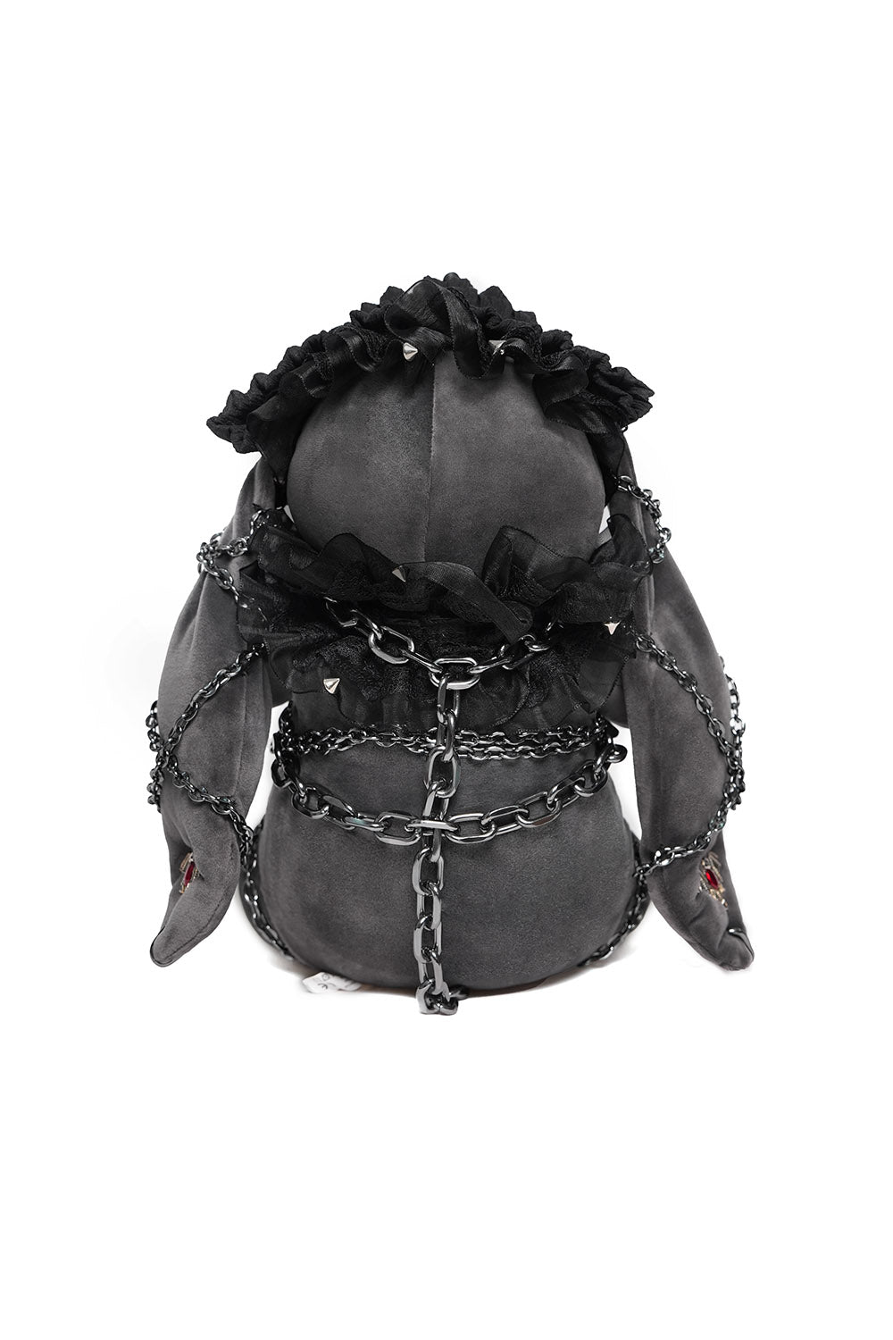 punk rabbit plush toy wrapped in chains 