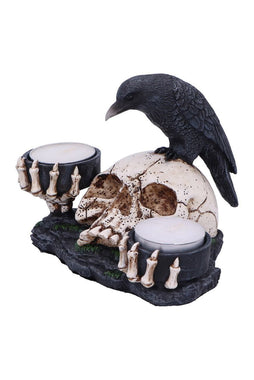 Nevermore Raven and Skull Candle Holder