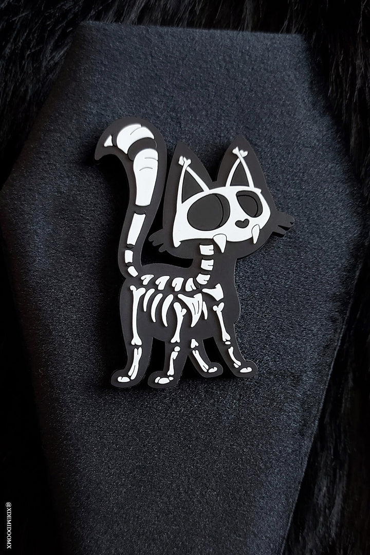 large rubber skeleton cat magnet