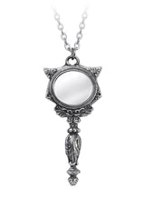 ornate steampunk cat cameo mirror necklace by alchemy England  on silver chain