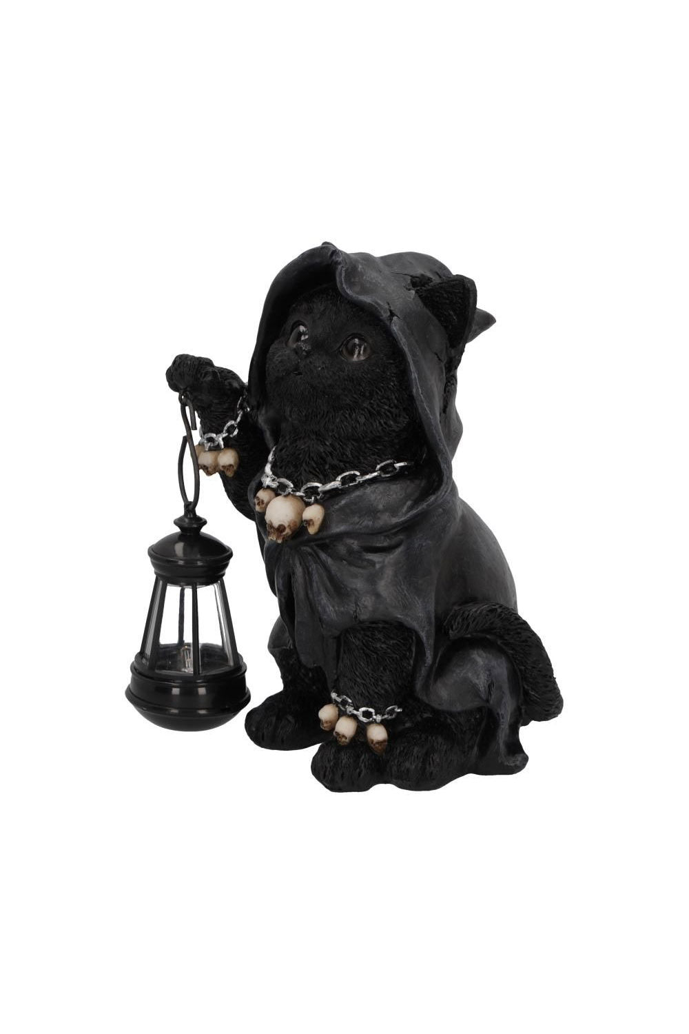 halloween black cat holding lantern statue