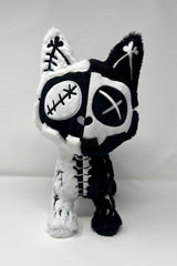 Black and white skeleton cat plush toy studded animal