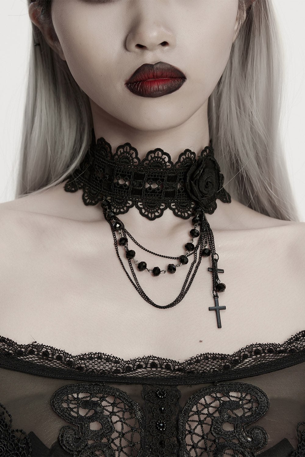 black lace and velvet choker necklace