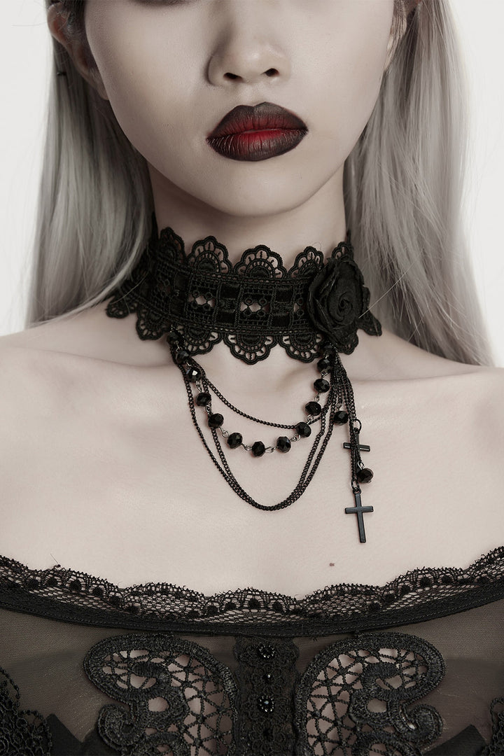 black lace and velvet choker necklace