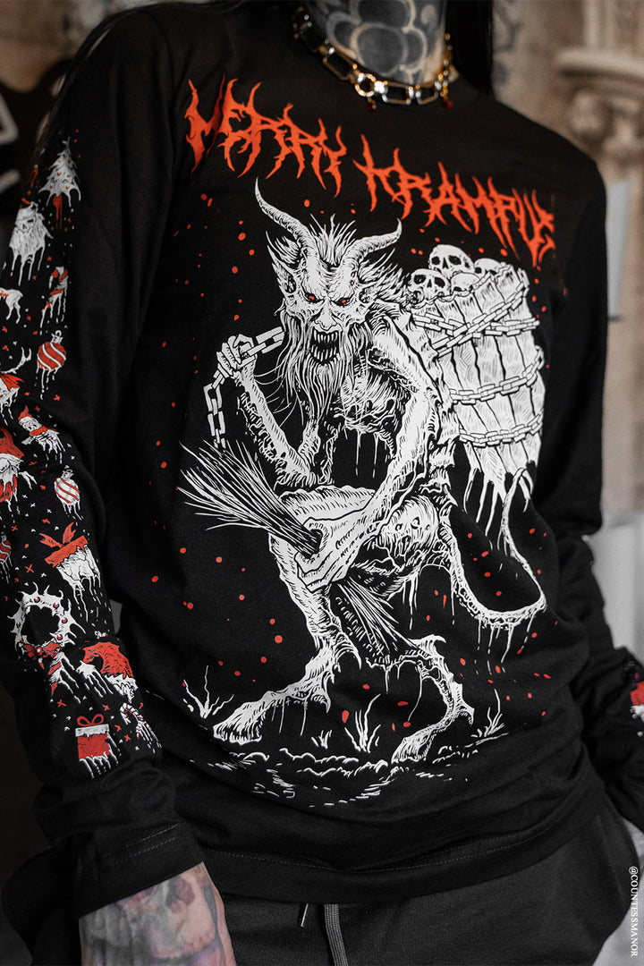 spooky krampus heavy metal graphic long sleeve shirt