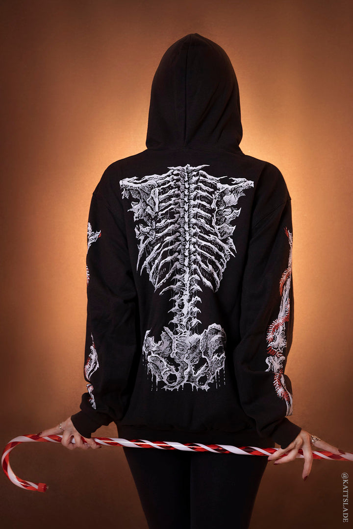 womens skeleton ribcage gothic cotton hoodie jacket