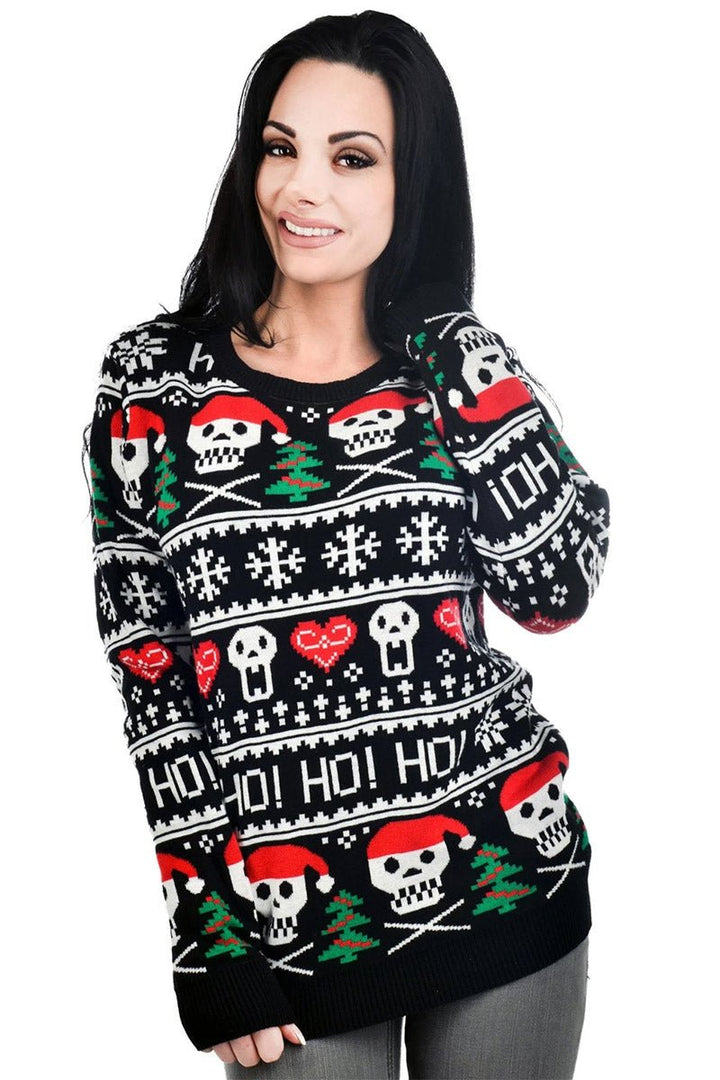 Gothic Christmas Sweater Ho Ho Ho Santa Skulls - mens outerwear - VampireFreaks - Too Fast