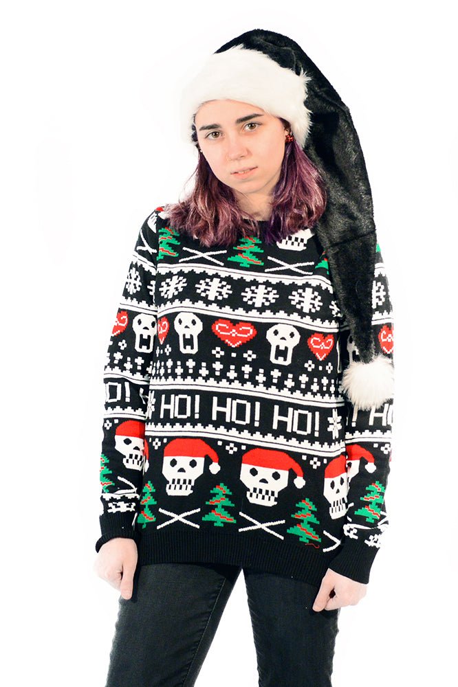 Gothic Christmas Sweater Ho Ho Ho Santa Skulls - mens outerwear - VampireFreaks - Too Fast