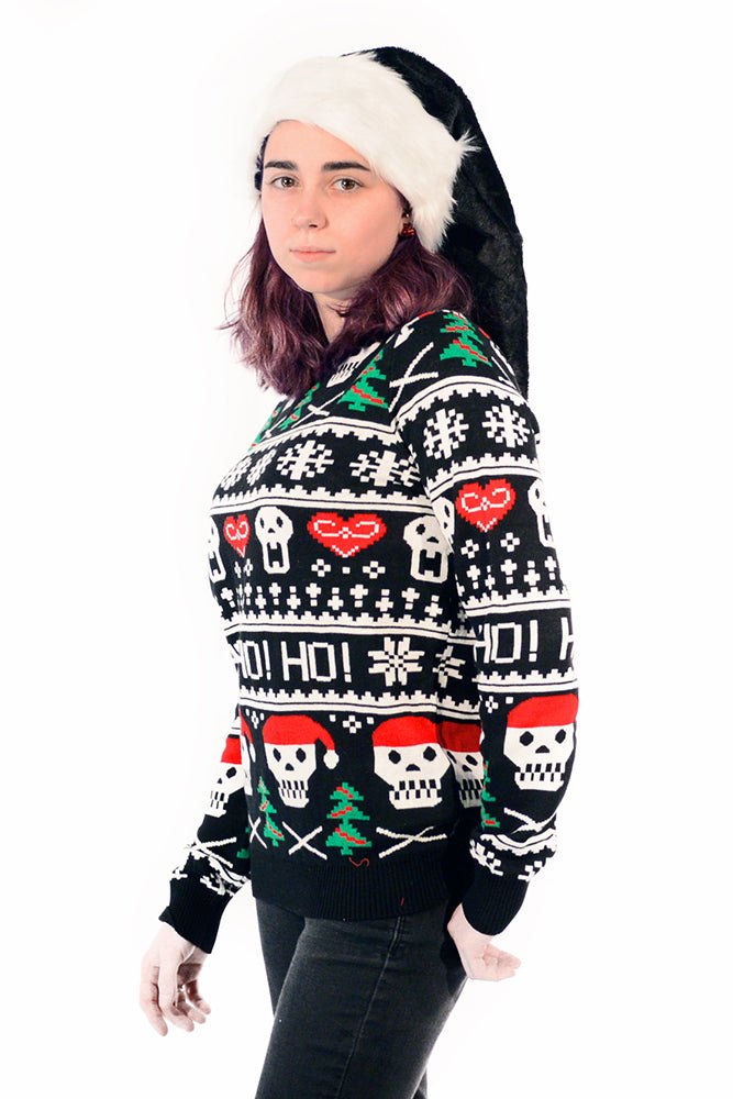 Gothic Christmas Sweater Ho Ho Ho Santa Skulls - mens outerwear - VampireFreaks - Too Fast