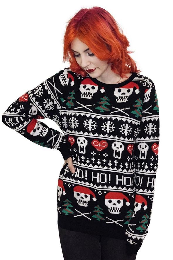 Gothic Christmas Sweater Ho Ho Ho Santa Skulls - mens outerwear - VampireFreaks - Too Fast