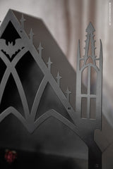 black wooden gothic cathedral shelf