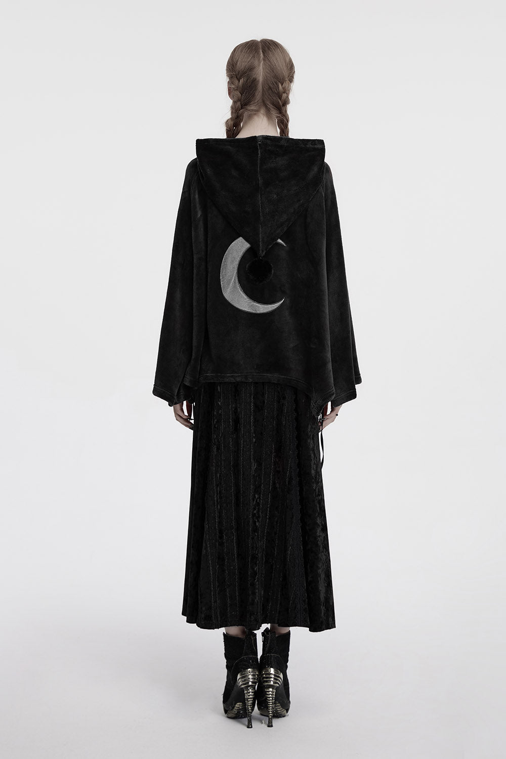 womens plus size black velvet witchy occult cloak  with hood